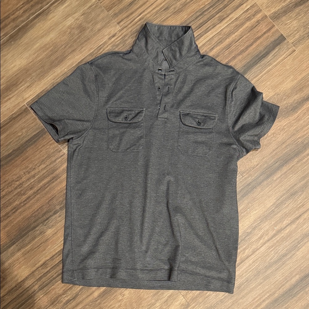 Michael Kors Men's Charcoal Short-Sleeve Polo with High Collar